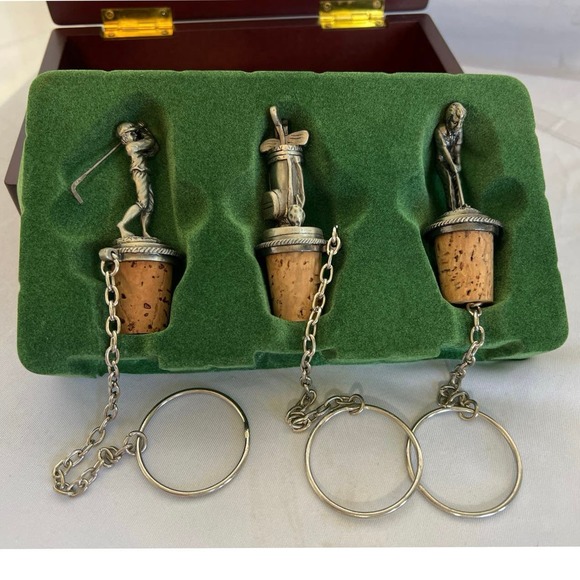 New Without Tags Golfer 3 Stopper Redwood Stained Presentation box 19th Hole - Picture 4 of 10